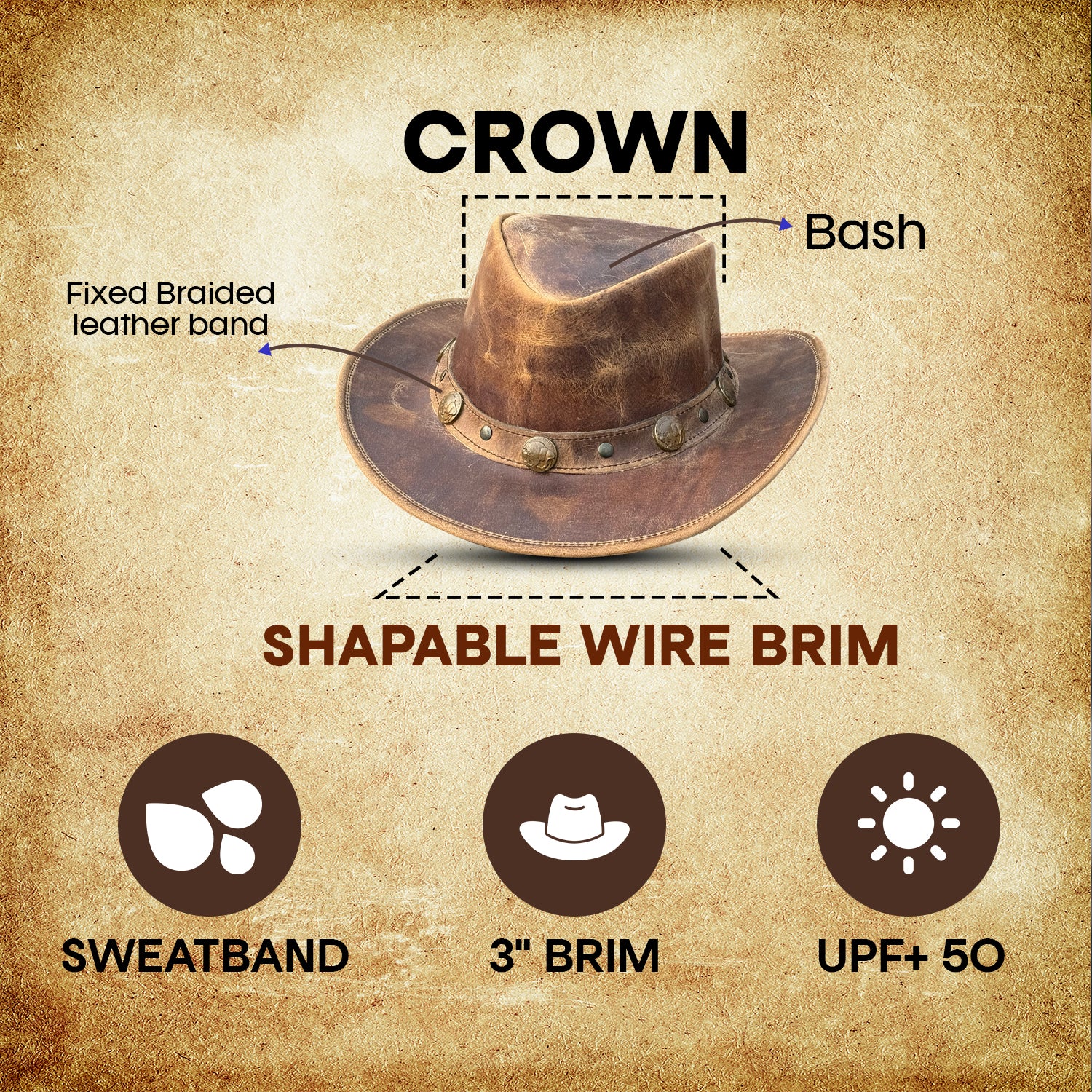 Falcon Suede Distressed Leather Cowboy Hat for Men with Buffalo Coin Band – Vintage Women's Cowgirl Hat with Trendy Hat Band