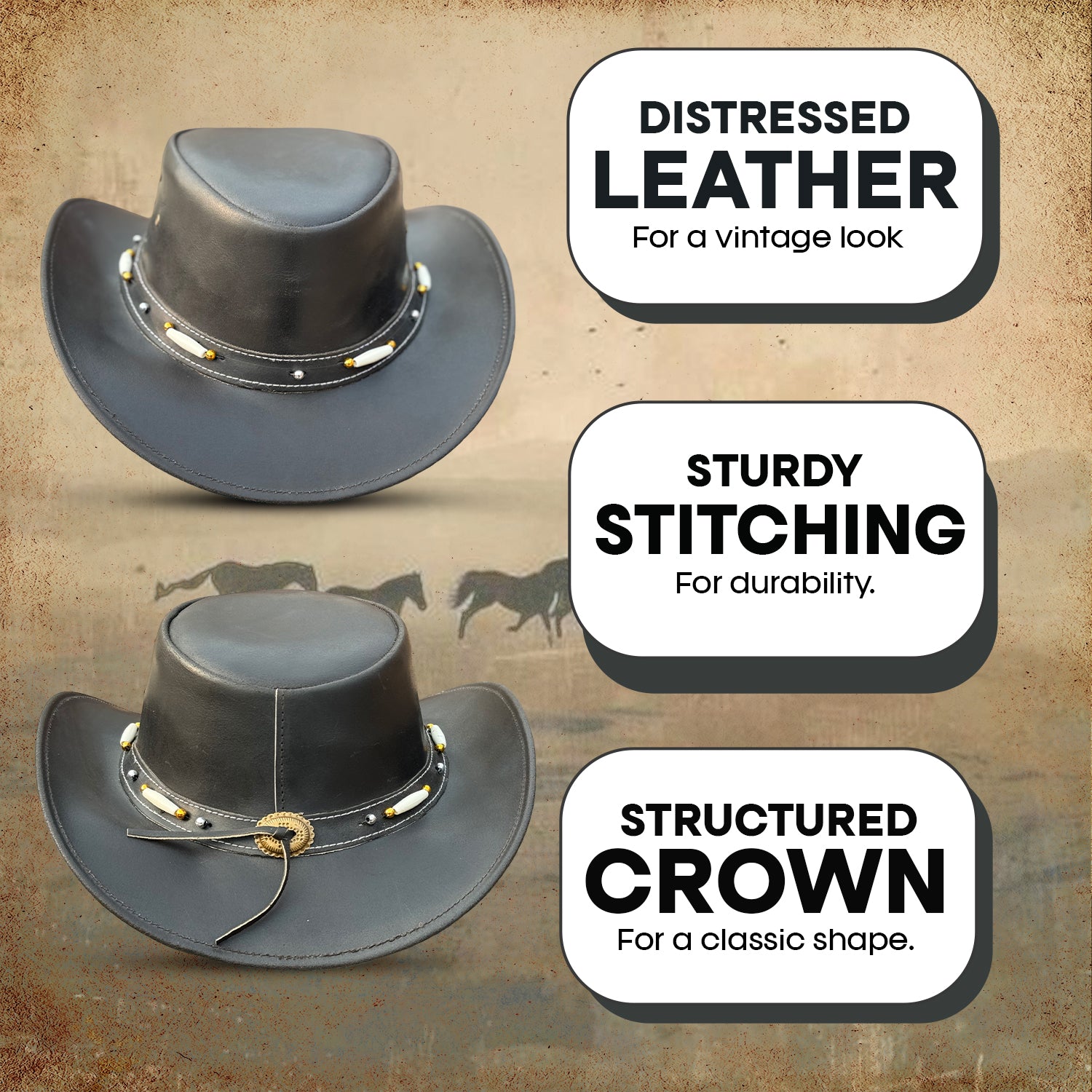 Falcon Suede Men's Black Cowboy Hat with Bone Details – Elegant Women's Cowgirl Hat Featuring an Adjustable Brim