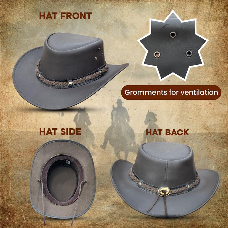 Falcon Suede Men's Authentic Leather Cowboy Hat – Classic Cowgirl Hat with Braided Band & Removable Chinstrap