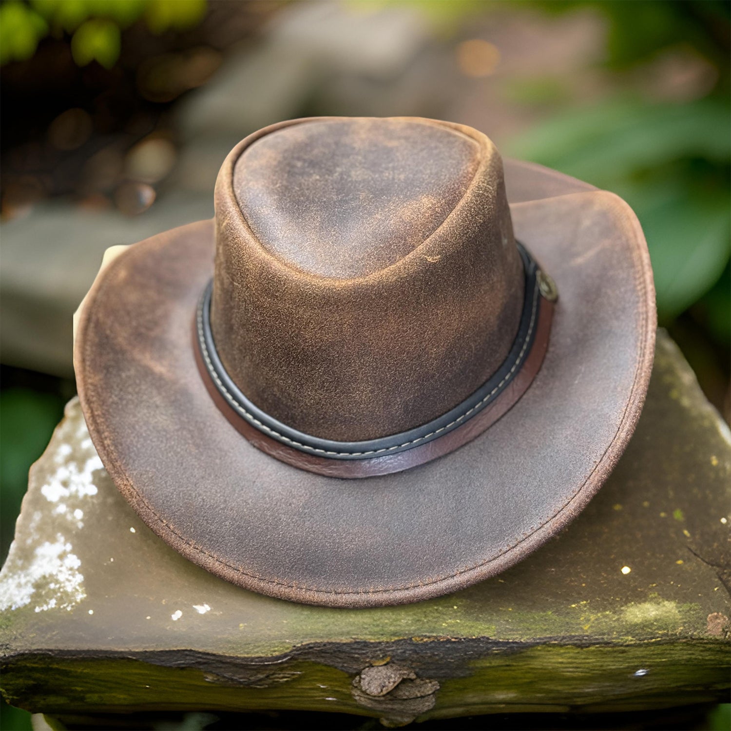 Falcon Suede Men's Distressed Brown Leather Western Hat – Women's Cowgirl Hat with Customizable Brim