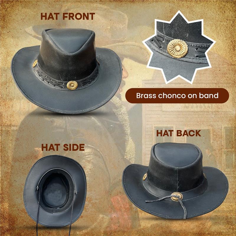 Falcon Suede Premium Black Leather Cowboy Hat for Men with Concho Band – Women's Cowgirl Hat with Adjustable Brim