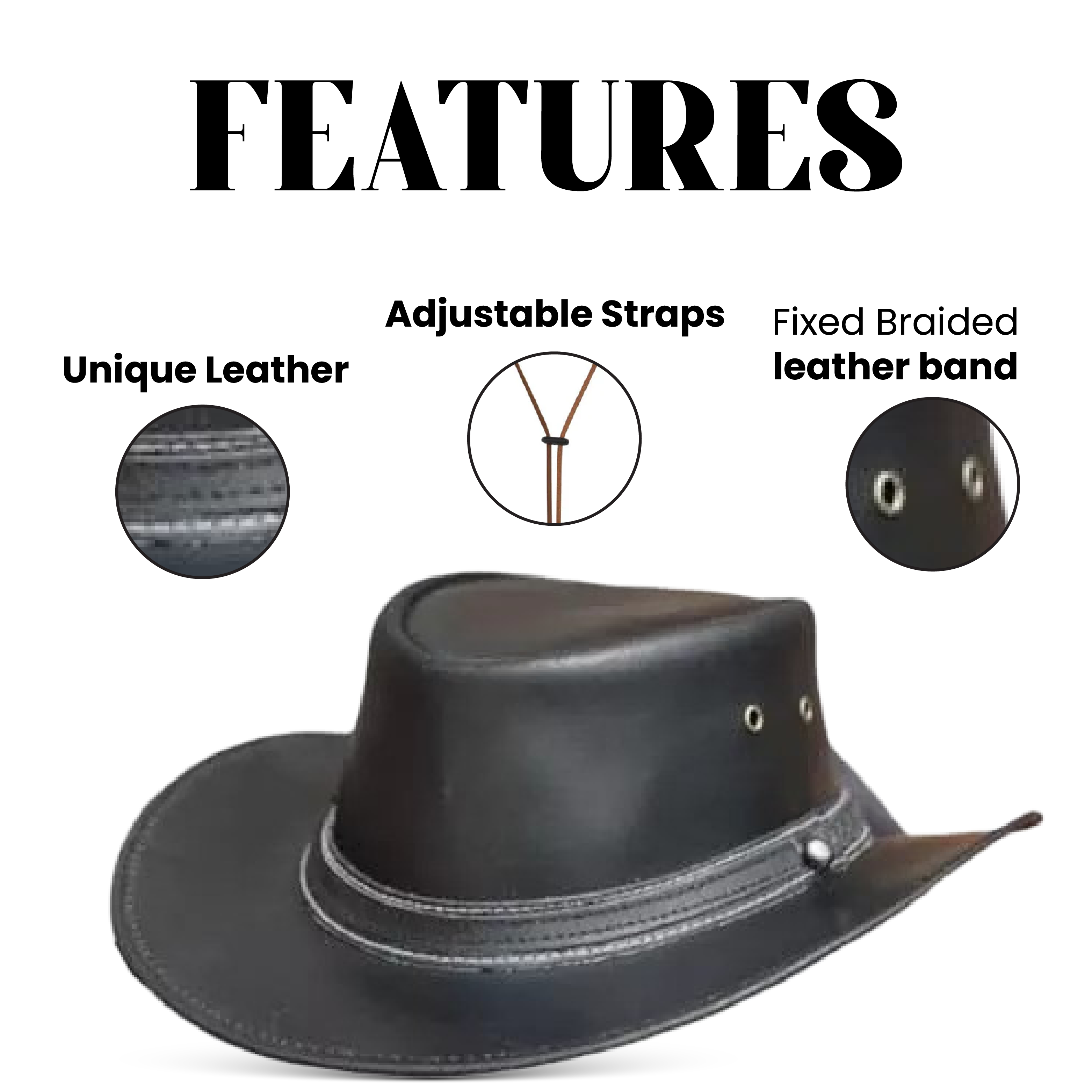 Falcon Suede Black Leather Cowboy Hat for Men - Stylish Women's Cowgirl Hat with Decorative Band