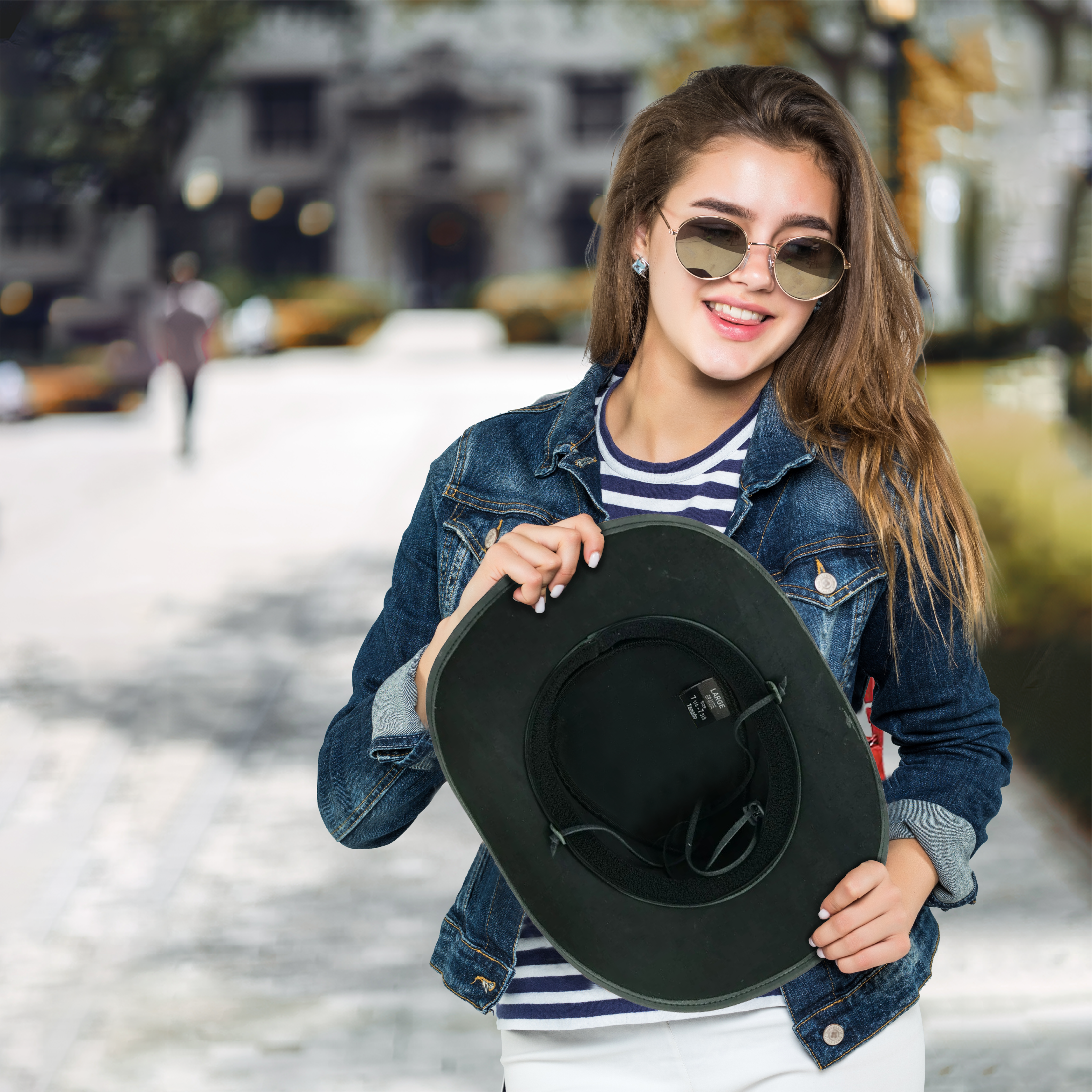 Black Leather top hat For Men and Women Shapeable Wide Brim