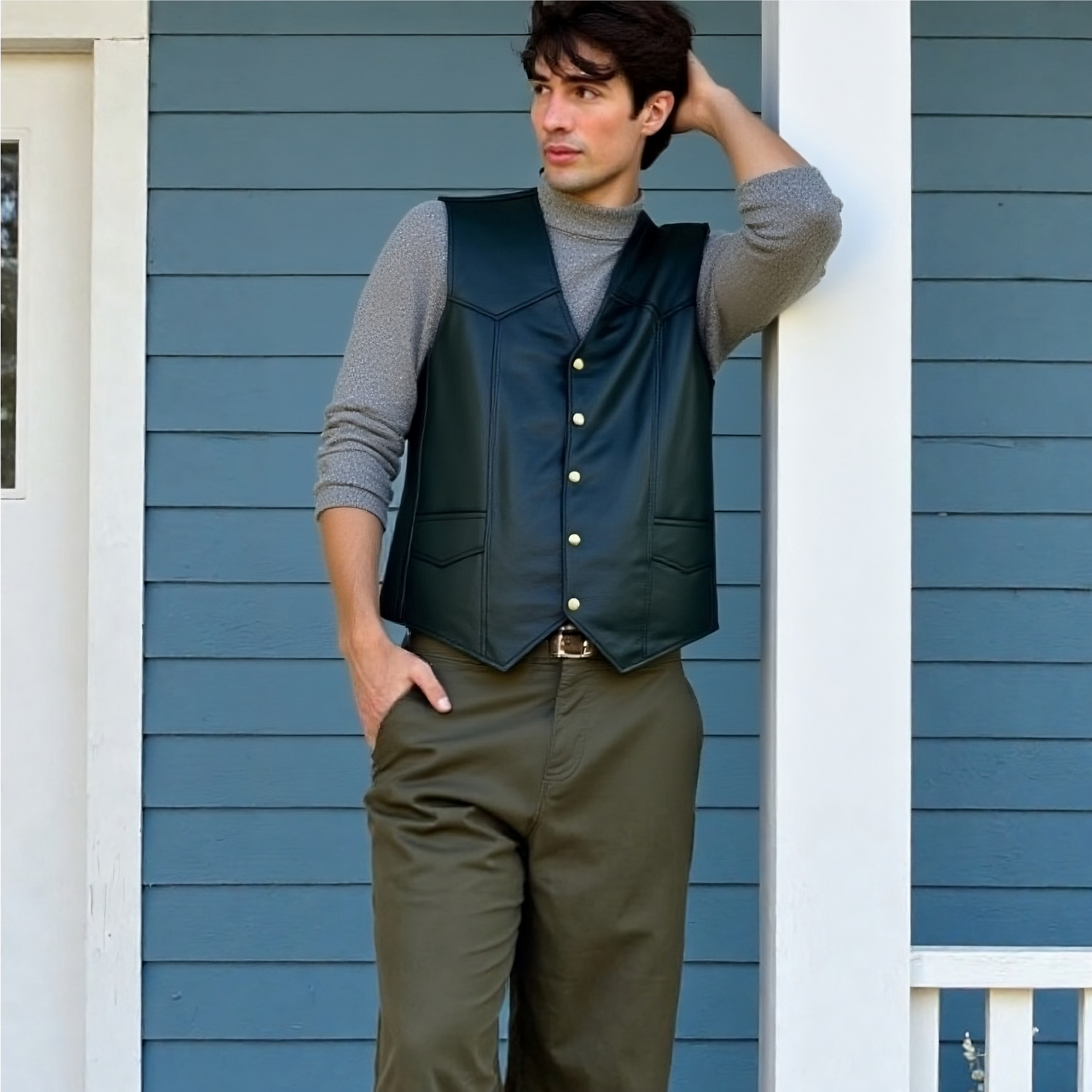 Men's Black Classic Vest with 10 Pockets, Snap Front and Gun Pockets on Side Panels