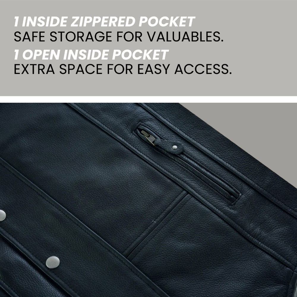 Black Leather Jacket for Men Front Vest with Gun Pockets