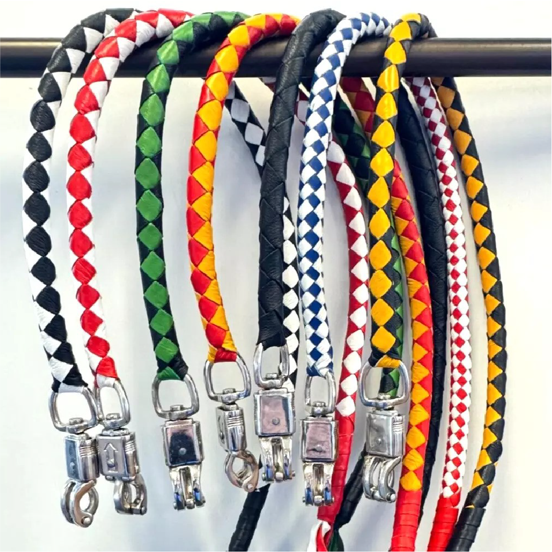 Falcon suede 42" Red & Yellow Biker Motorcycle Leather Whip: Fuel Your Adventure with Bold Style!