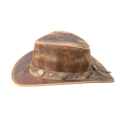 Falcon Suede Distressed Leather Cowboy Hat for Men with Buffalo Coin Band – Vintage Women's Cowgirl Hat with Trendy Hat Band