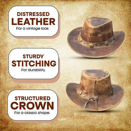 Falcon Suede Distressed Leather Cowboy Hat for Men with Buffalo Coin Band – Vintage Women's Cowgirl Hat with Trendy Hat Band