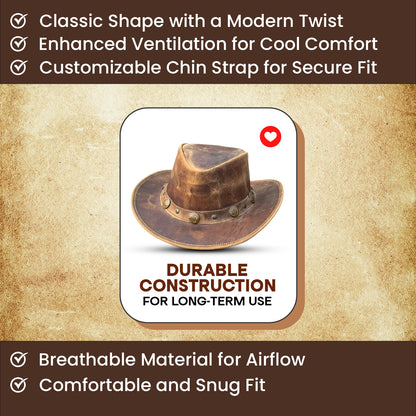 Falcon Suede Distressed Leather Cowboy Hat for Men with Buffalo Coin Band – Vintage Women's Cowgirl Hat with Trendy Hat Band