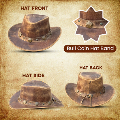 Falcon Suede Distressed Leather Cowboy Hat for Men with Buffalo Coin Band – Vintage Women's Cowgirl Hat with Trendy Hat Band