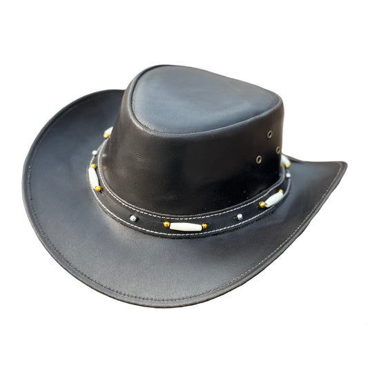 Falcon Suede Men's Black Cowboy Hat with Bone Details – Elegant Women's Cowgirl Hat Featuring an Adjustable Brim