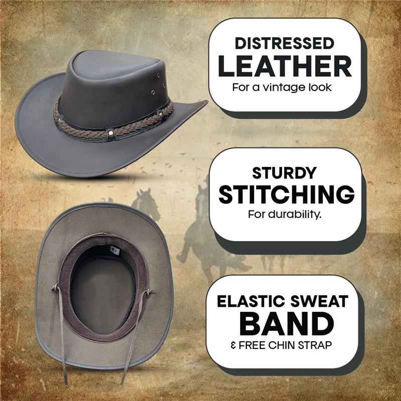 Falcon Suede Men's Authentic Leather Cowboy Hat – Classic Cowgirl Hat with Braided Band & Removable Chinstrap