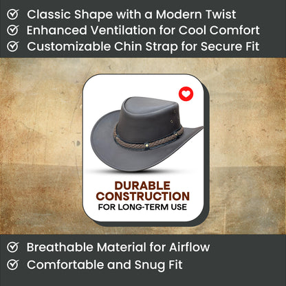 Falcon Suede Men's Authentic Leather Cowboy Hat – Classic Cowgirl Hat with Braided Band & Removable Chinstrap