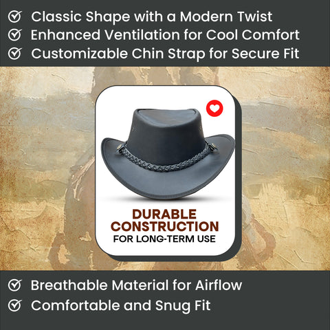 Falcon Suede Men's Shapeable Brim Cowboy Hat – Sleek Black Western Hat with Detachable Braided Band