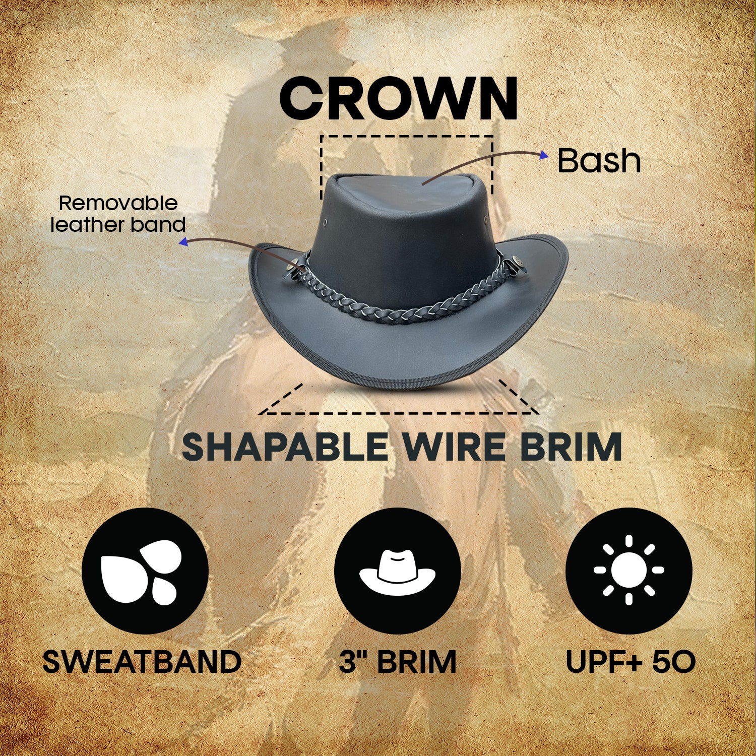 Falcon Suede Men's Shapeable Brim Cowboy Hat – Sleek Black Western Hat with Detachable Braided Band