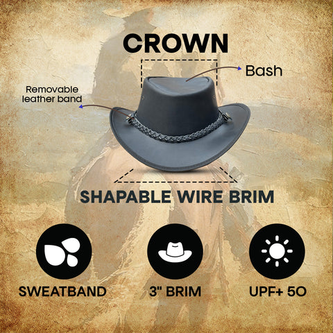 Falcon Suede Men's Shapeable Brim Cowboy Hat – Sleek Black Western Hat with Detachable Braided Band