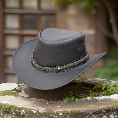Falcon Suede Men's Authentic Leather Cowboy Hat – Classic Cowgirl Hat with Braided Band & Removable Chinstrap