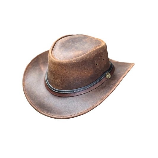 Falcon Suede Men's Distressed Brown Leather Western Hat – Women's Cowgirl Hat with Customizable Brim