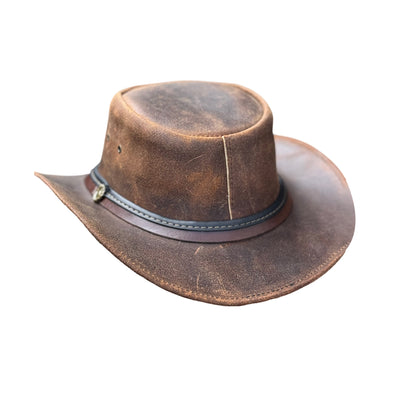 Falcon Suede Men's Distressed Brown Leather Western Hat – Women's Cowgirl Hat with Customizable Brim