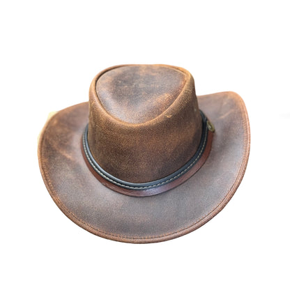 Falcon Suede Men's Distressed Brown Leather Western Hat – Women's Cowgirl Hat with Customizable Brim