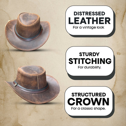 Falcon Suede Men's Distressed Brown Leather Western Hat – Women's Cowgirl Hat with Customizable Brim