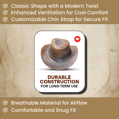 Falcon Suede Men's Distressed Brown Leather Western Hat – Women's Cowgirl Hat with Customizable Brim