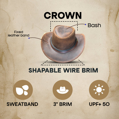 Falcon Suede Men's Distressed Brown Leather Western Hat – Women's Cowgirl Hat with Customizable Brim