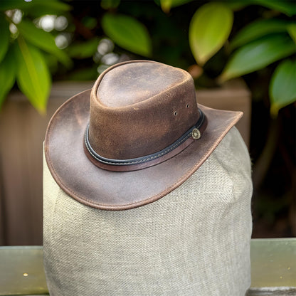 Falcon Suede Men's Distressed Brown Leather Western Hat – Women's Cowgirl Hat with Customizable Brim