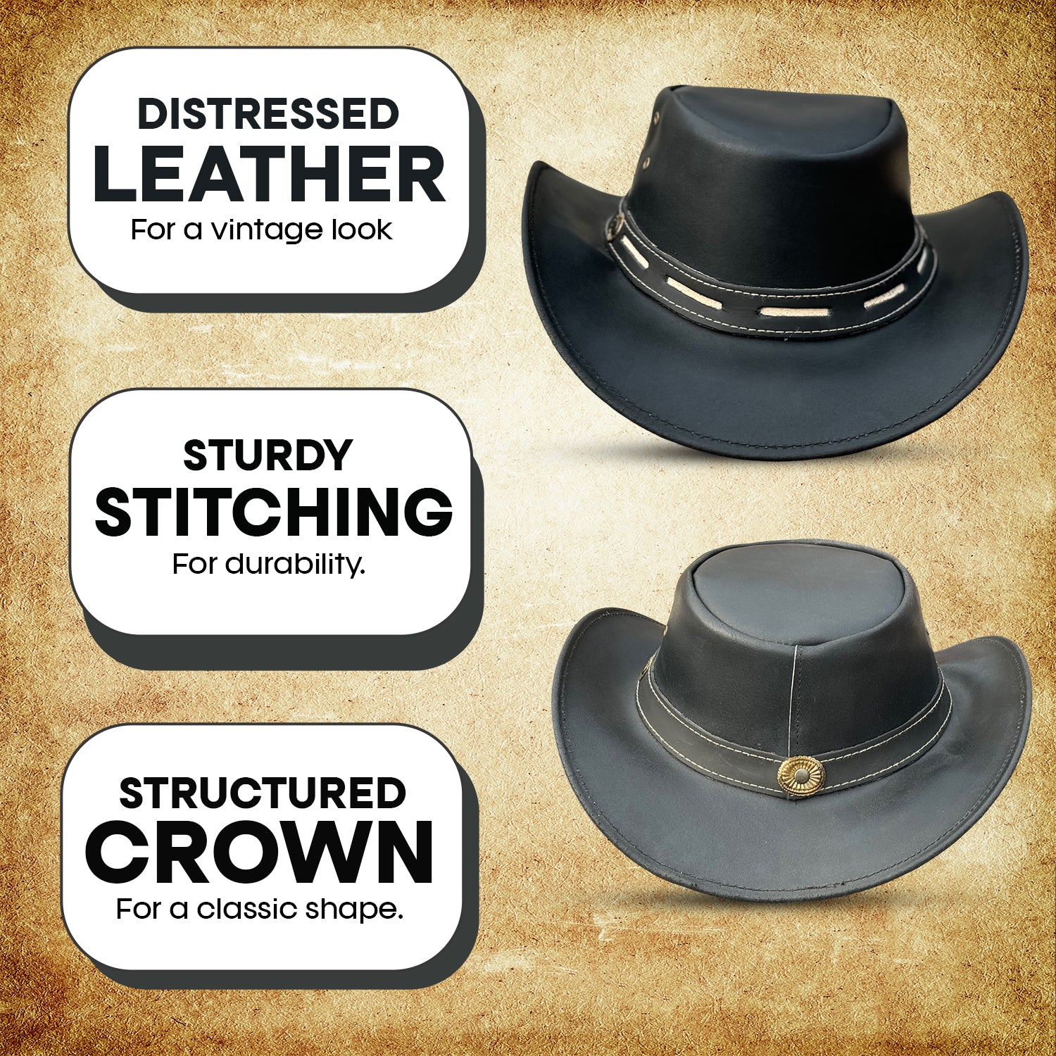 Falcon Suede Premium Black Leather Cowboy Hat for Men – Chic Cowgirl Hat for Women with Customizable Brim