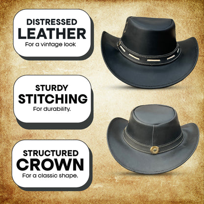 Falcon Suede Premium Black Leather Cowboy Hat for Men – Chic Cowgirl Hat for Women with Customizable Brim