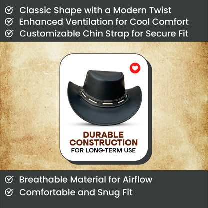 Falcon Suede Premium Black Leather Cowboy Hat for Men – Chic Cowgirl Hat for Women with Customizable Brim