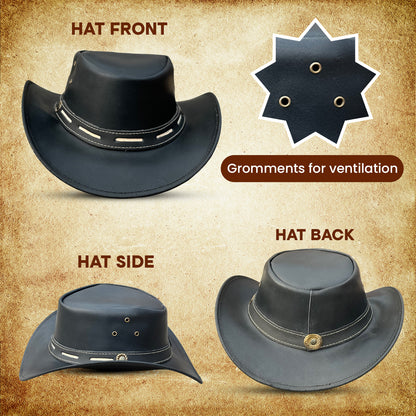 Falcon Suede Premium Black Leather Cowboy Hat for Men – Chic Cowgirl Hat for Women with Customizable Brim