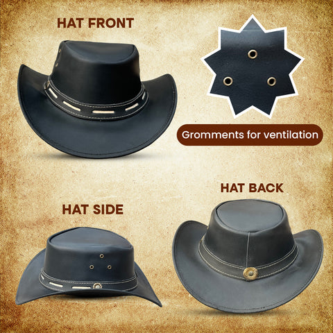 Falcon Suede Premium Black Leather Cowboy Hat for Men – Chic Cowgirl Hat for Women with Customizable Brim