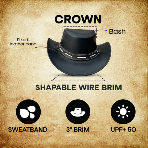 Falcon Suede Premium Black Leather Cowboy Hat for Men – Chic Cowgirl Hat for Women with Customizable Brim