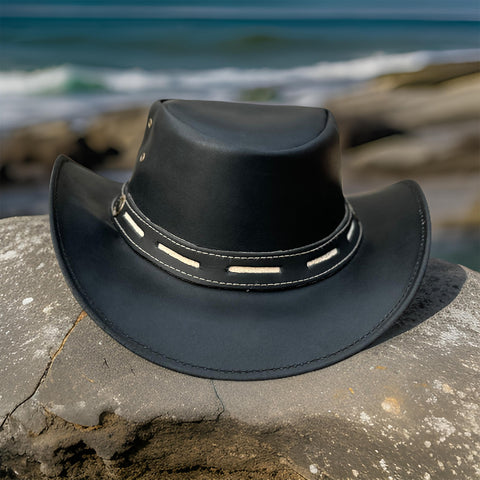 Falcon Suede Premium Black Leather Cowboy Hat for Men – Chic Cowgirl Hat for Women with Customizable Brim