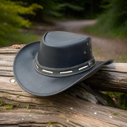 Falcon Suede Premium Black Leather Cowboy Hat for Men – Chic Cowgirl Hat for Women with Customizable Brim