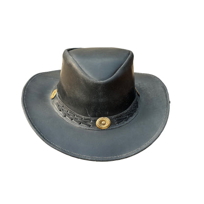 Falcon Suede Premium Black Leather Cowboy Hat for Men with Concho Band – Women's Cowgirl Hat with Adjustable Brim