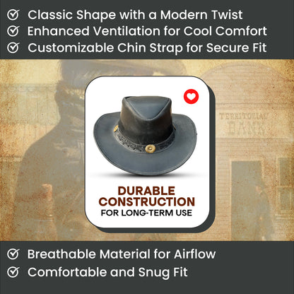 Falcon Suede Premium Black Leather Cowboy Hat for Men with Concho Band – Women's Cowgirl Hat with Adjustable Brim