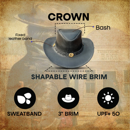 Falcon Suede Premium Black Leather Cowboy Hat for Men with Concho Band – Women's Cowgirl Hat with Adjustable Brim