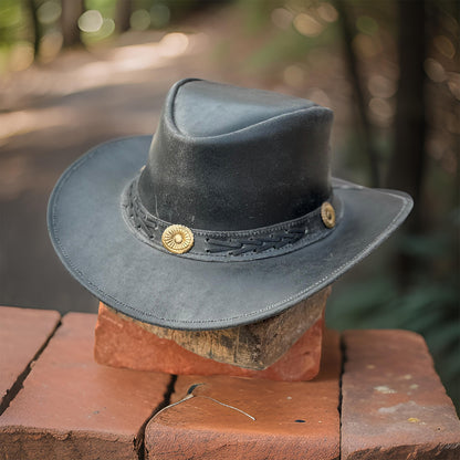 Falcon Suede Premium Black Leather Cowboy Hat for Men with Concho Band – Women's Cowgirl Hat with Adjustable Brim