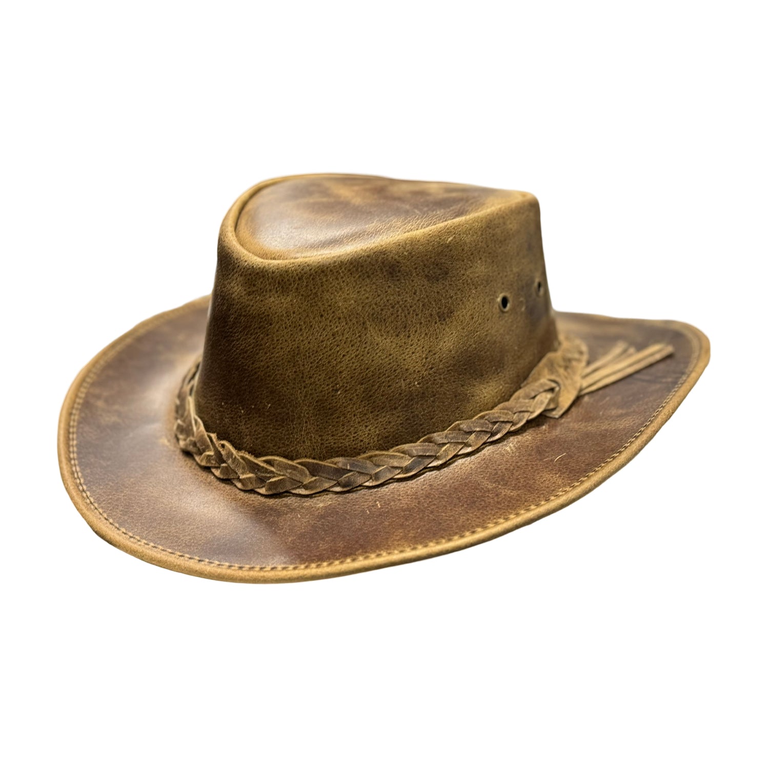 Falcon Suede Men's Rodeo Cowboy Hat – Genuine Distressed Brown Leather Cowgirl Hat with Detachable Chinstrap