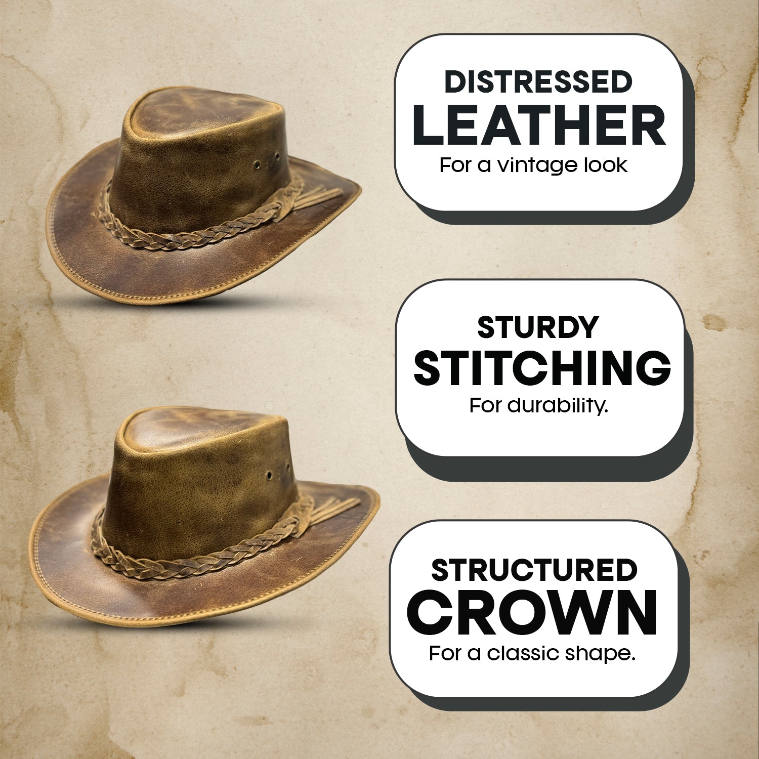 Falcon Suede Men's Rodeo Cowboy Hat – Genuine Distressed Brown Leather Cowgirl Hat with Detachable Chinstrap