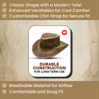 Falcon Suede Men's Rodeo Cowboy Hat – Genuine Distressed Brown Leather Cowgirl Hat with Detachable Chinstrap