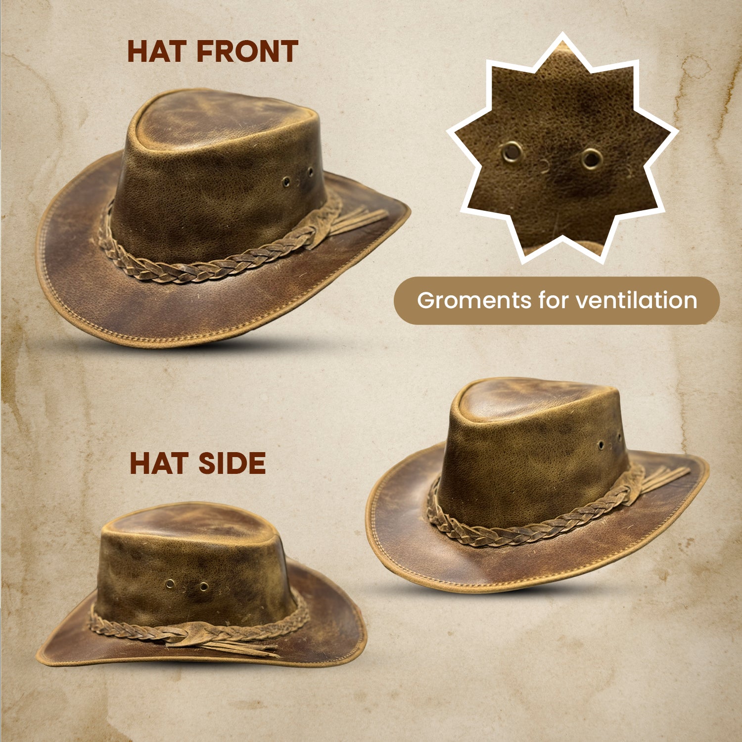 Falcon Suede Men's Rodeo Cowboy Hat – Genuine Distressed Brown Leather Cowgirl Hat with Detachable Chinstrap