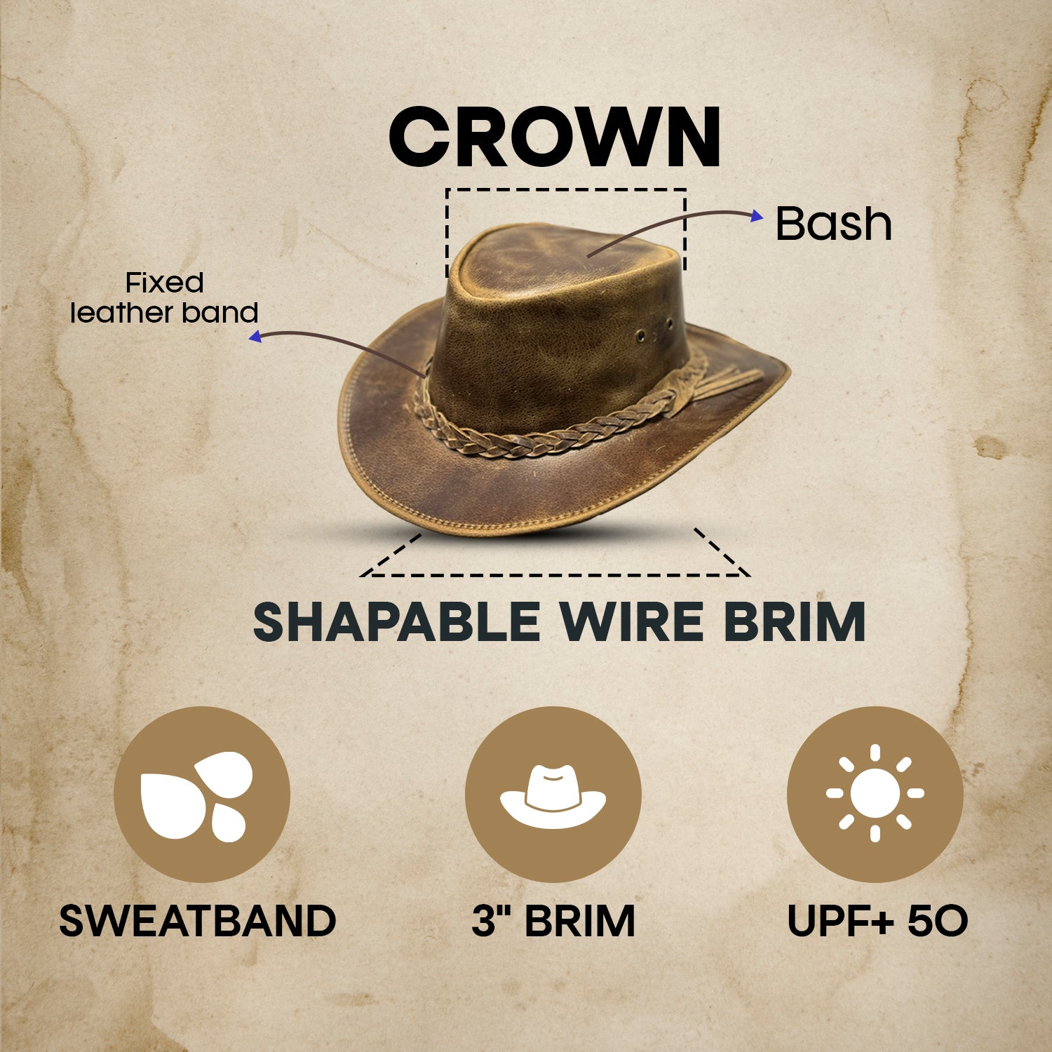 Falcon Suede Men's Rodeo Cowboy Hat – Genuine Distressed Brown Leather Cowgirl Hat with Detachable Chinstrap