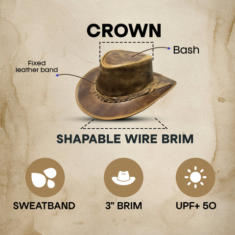 Falcon Suede Men's Rodeo Cowboy Hat – Genuine Distressed Brown Leather Cowgirl Hat with Detachable Chinstrap