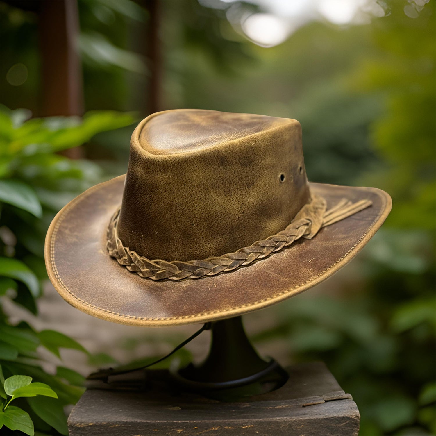 Falcon Suede Men's Rodeo Cowboy Hat – Genuine Distressed Brown Leather Cowgirl Hat with Detachable Chinstrap