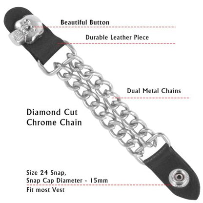 Handmade Skull Head Motorcycle Vest Extenders with Cuban Chains – Edgy Biker Style Accessory