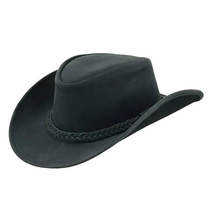 Black Leather top hat For Men and Women Shapeable Wide Brim