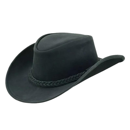 Black Leather top hat For Men and Women Shapeable Wide Brim